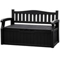 JUMMICO 80 Gallon Resin Outdoor Storage Bench, Large Deck Box with Armrest, Lockable&Waterproof for Garden, Home, Patio, Pools (Black, 80 Gallon)
