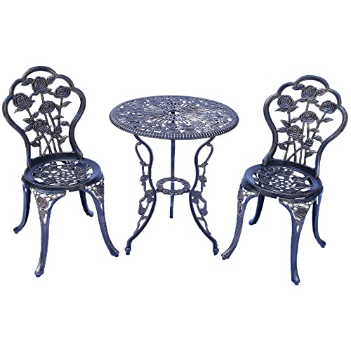 KAILI Outdoor Furniture Bistro Set with Rose Pattern 1 Table 2 Chairs for Garden Patio Porch (Rose-Bronzed)