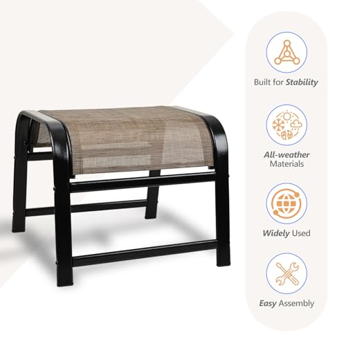 Deguifei Outdoor Ottoman Patio Footstool 2 Set Modern Breathable Metal Frame Foot Rest Brown