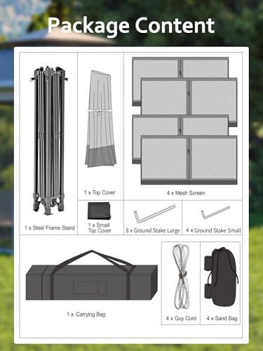Garveelife 11x11 Pop Up Gazebo Tent with Mosquito Netting, Outdoor Canopy Shelter Easy Setup, Water & UV Resistant - Khaki
