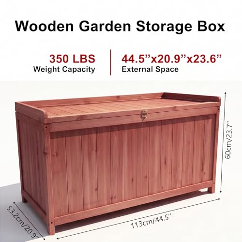 ZEUKMXOO 75 Gallon Wood Deck Box,Outdoor Storage Bench Container for Patio Furniture Cushions, Pillows, Garden Tools,Pool Accessories (Wood)