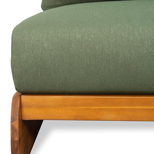 Christopher Knight Home Poppy Outdoor Club Chair with Water Resistant, Acacia Wood Lounge Chair Outdoor, Patio Low Profile Accent Chair, Comfy Reading Chair for Garden Backyard, Teak + Green