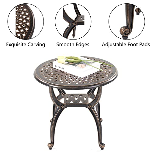 Mandolin Outdoor Patio,Rust -Resistant Cast Aluminum Side Table,Weather Resistant End Table，Coffee Table， Perfect for Patio, Backyard Or Garden. (Aluminum Round, Copper)