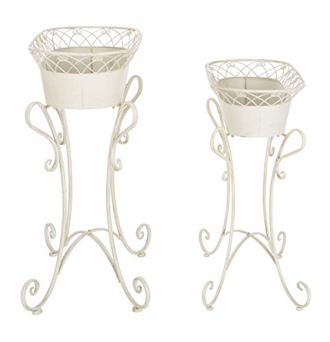 SAFAVIEH Outdoor Patio Furniture - Hendrick Pearl White Planter Set of 2, Decorative Metal Planter Stands for Patio, Deck, Garden, Indoor Outdoor Use (PAT5026A)
