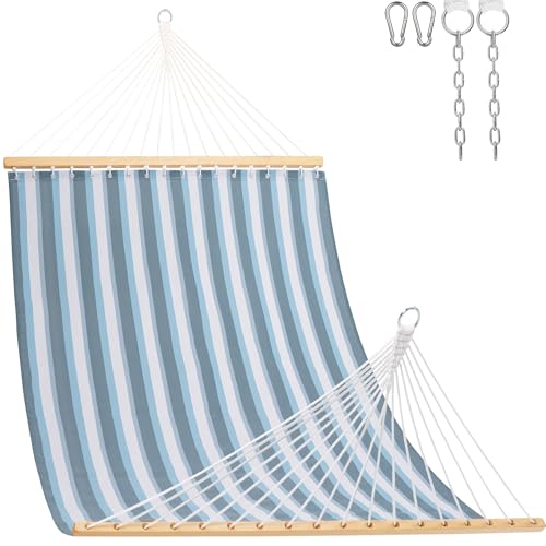 Lazy Daze Hammocks Quick Dry Hammock with Spreader Bar Textliene Fabric Double 2 Person Hammock with Chains Outdoor Patio Poolside Backyard Beach 450 lbs Capacity, Blue White Stripes