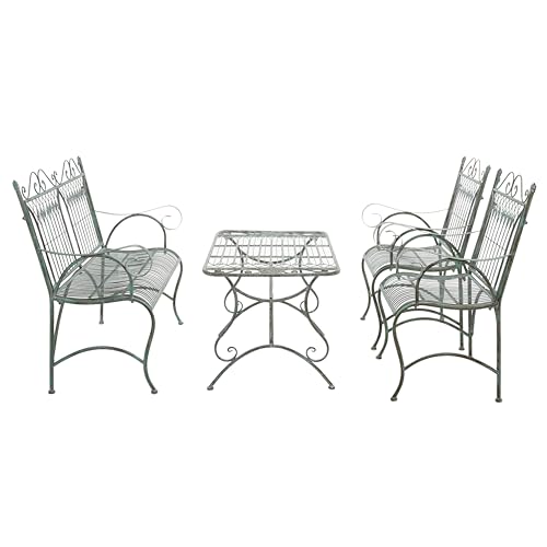 SAFAVIEH Outdoor Collection Leah Victorian Scroll Antique Dark Green Wrought Iron 4-Piece Patio Set