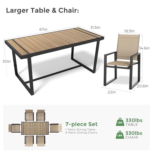 Jocoevol 7 Piece Patio Dining Set for 6, Outdoor Furniture Set Includes 67" Rectangle Patio Table and 6 Textilene Dining Chairs, Outdoor Table and Chairs for Outsides, Backyard, Garden and Poolside