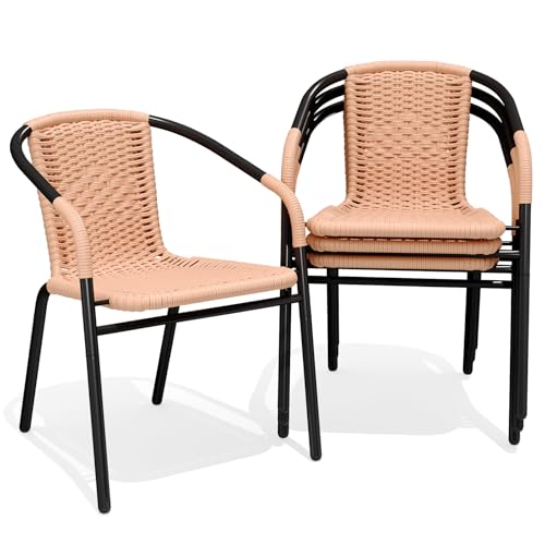 JEAREY Outdoor Patio Rattan Dining Chairs Set of 4, All Weather Stackable Dining Chairs for Lawn, Restaurant, Garden, Beige