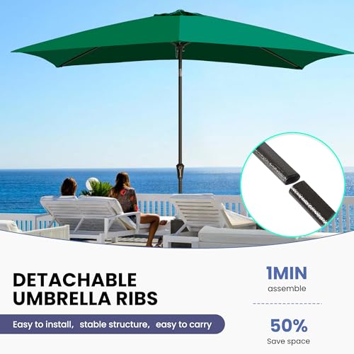Ayge 6.5x10FT Rectangular Patio Umbrella Outdoor Table Umbrella w/Push Button Tilt & Crank Rectangle Market Umbrella UV Protection for Garden,Deck,Lawn,Yard & Pool,Green