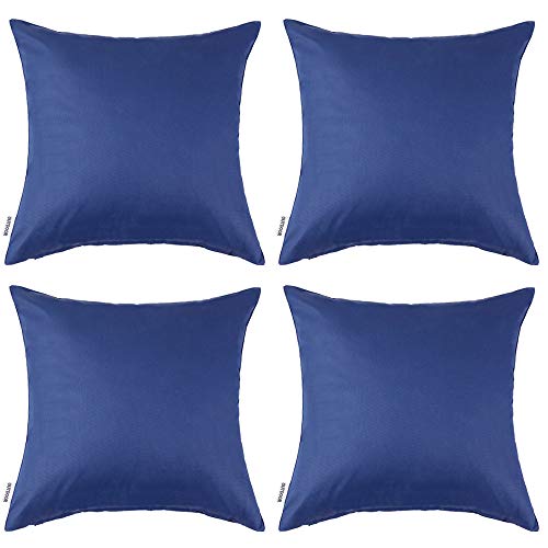MIULEE Pack of 4 Decorative Outdoor Waterproof Summer Pillow Covers Square Garden Cushion Cases PU Coating Throw Pillow Cover Shell for Patio Tent Park Couch 18x18 Inch Navy Blue