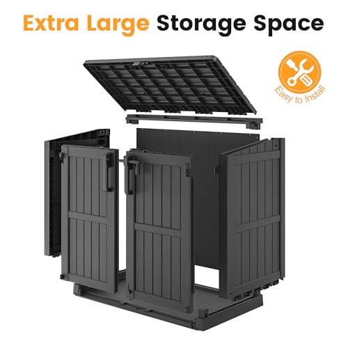 LHBcraft Outdoor Storage Cabinet 36 Cu Ft with Lockable Doors, Portable Horizontal Resin Storage Shed - Easy to Assemble, Waterproof Small Storage Shed with Floor Black