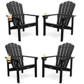 THOEOE Stackable Adirondack Chair Set of 4, HDPE All-Weather Adirondack Chairs - Durable and Space Saving, Plastic Outdoor Fire Pit Chairs with Cup Holder,Black