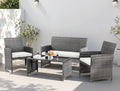 4 Piece Patio Ratten Set Outdoor Furniture Set Wicker Conversation Set with Cushions and Tempered Glass Tabletop,Beige