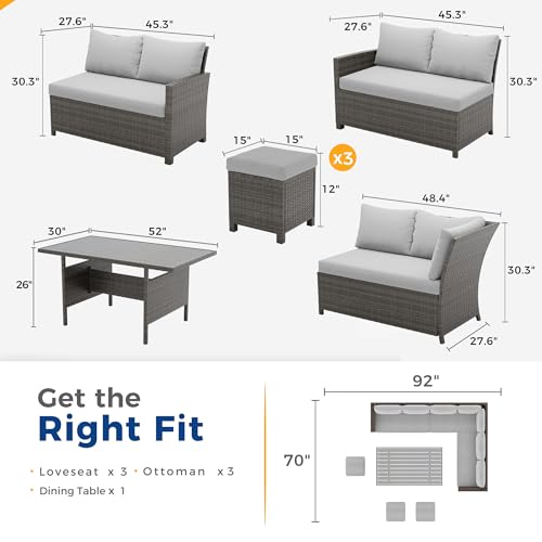 Patio Furniture Set, 7 Piece High Curved Back Outdoor Dining Sectional Sofa, All Weather Wicker Conversation Set with Ottoman