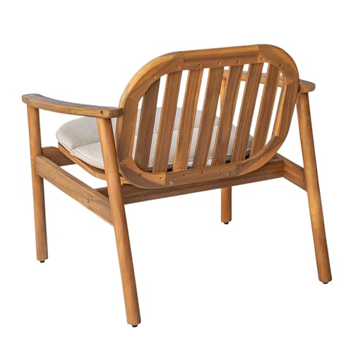 Christopher Knight Home Meja Acacia Wood Outdoor Club Chair Set of 2 with Cushion, Wooden Patio Accent Armchair, Comfy Lounge Chair Outdoor Set, Patio Furniture with Cushion, Teak+Beige