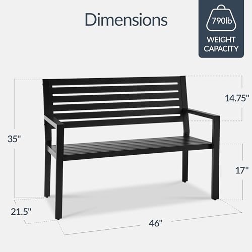 Best Choice Products Outdoor Metal Bench Patio Garden Bench, Heavy Duty 790lb Capacity, Steel Slatted Seat Porch Bench with Armrests, Weather Resistant Park Bench