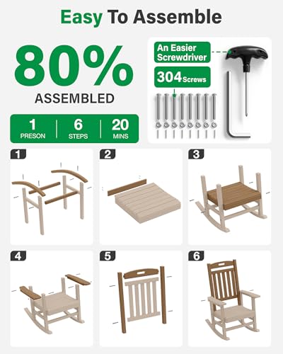 YEFU Outdoor Rocking Chairs Set of 2, Rocking Chairs Outdoor Weather Resistant, Porch Rocker Oversized, Patio Rocker Poly, for Lawn Garden, Heavy-Duty 350lbs(Teak)