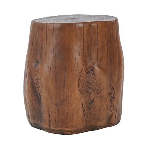 Christopher Knight Home Pawn 17" H MGO Outdoor Side Table with Tree-Stump Design, Patio Decorative Wood-Like Texture End Table, Round Top Lightweight Concrete Garden Stool, No Assembly, Dark Brown