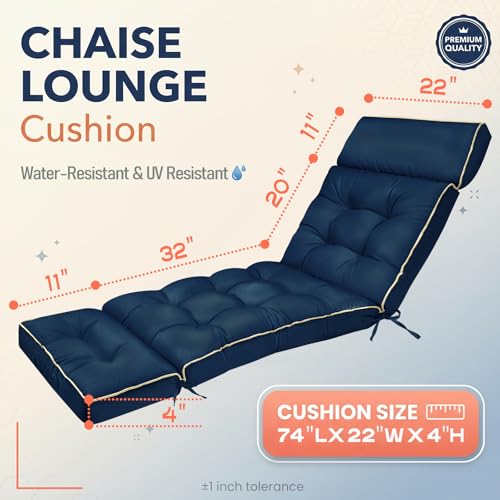 MAGIC ELEPHANT Chaise Lounge Cushion Outdoor, Memory Foam Replacement Patio Pool Lounge Chair Cushion with Ties for Outdoor Furniture, 74 x 22 x 4 Inch (Oxford Blue)