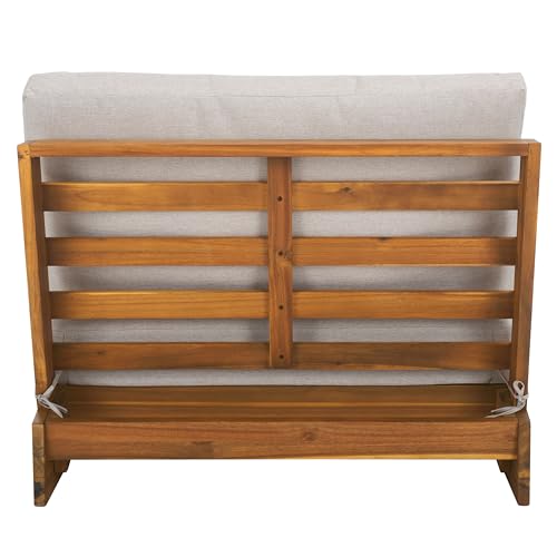 SAFAVIEH Outdoor - Lynn Lounge Chair Set of 2 - Natural & Light Grey - Solid Wood with Cushion - Modern Slatted Lounge Design - Ideal for Patio, Deck, Poolside, Backyard (PAT7328B-SET2)