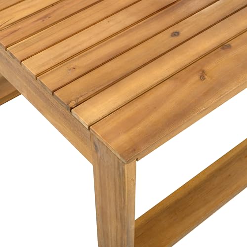 Christopher Knight Home Kayahs 3 Pieces Acacia Wood Furniture Set, Patio Conversation Sofa with Coffee Table and Ottoman, Outdoor 3-Seater Sofa Set for Backyard Balcony Gardern, Teak Finish+Beige