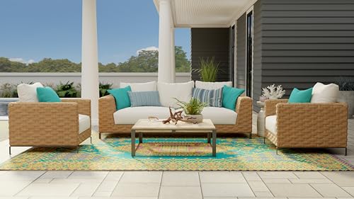 Mad Mats 4' x 6', Aqua Outdoor Rug, Reversible Plastic Mat for Patio, Porch, Poolside, Mudroom, Camping, RV, Deck