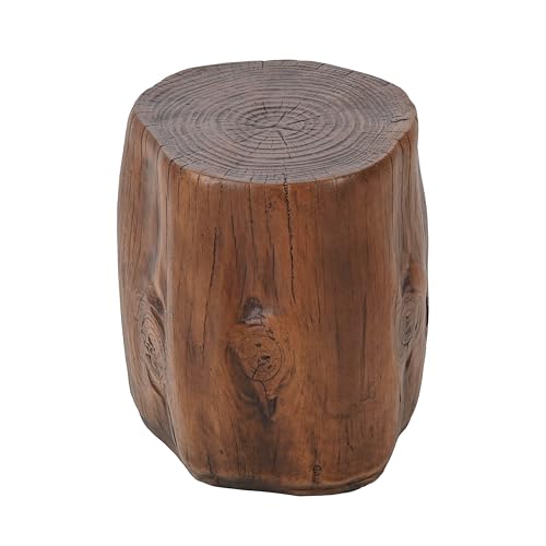Christopher Knight Home Pawn 17" H MGO Outdoor Side Table with Tree-Stump Design, Patio Decorative Wood-Like Texture End Table, Round Top Lightweight Concrete Garden Stool, No Assembly, Dark Brown
