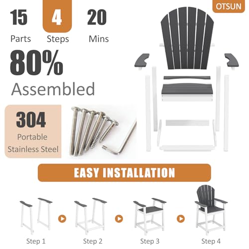 OTSUN Tall Modern Adirondack Chair, All Weather HDPE Bar Height Adirondack Stools Two-Tone Widened Durable Design for Porch Patio Yard Lawn Fire Pit Bistro Basement Indoors & Outdoors