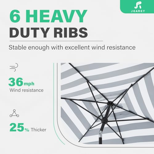 JEAREY 6.5x10 ft Rectangular Patio Umbrellas Rectangle Outdoor Umbrella with Push Button Tilt and Crank, Market Table Umbrella 6 Sturdy Ribs UV Protection for Poolside Garden Backyard Deck, Black-White Stripe