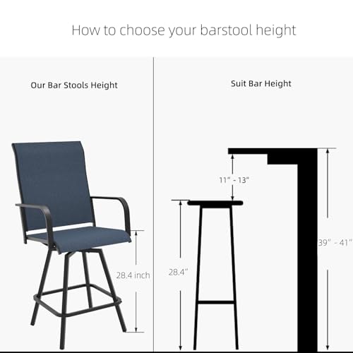 Nixtopia Outdoor Bar Stools Set of 2, 28.4" Pub Height Tall Patio Chairs, All-Weather 360° Swivel Patio Barstools for Outside Garden Poolside Yard, Blue