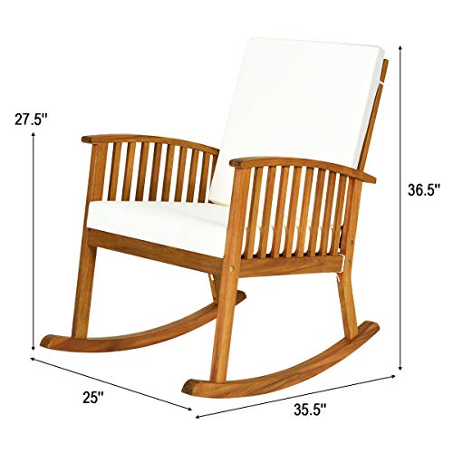 Tangkula 2 PCS Outdoor Acacia Wood Rocking Chair, Wooden Rocker w/Detachable Washable Cushions, Rocker for Porch Garden Patio Balcony Pool Indoor (2, Teak)