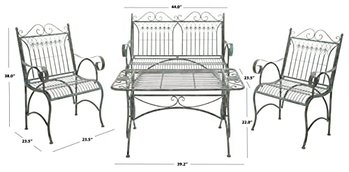 SAFAVIEH Outdoor Collection Leah Victorian Scroll Antique Dark Green Wrought Iron 4-Piece Patio Set