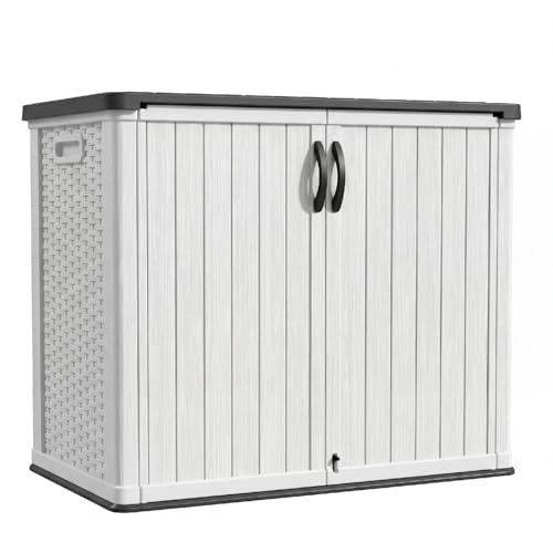 Patiowell 26 Cu.ft Plastic Outdoor Storage Cabinet, Lockable Waterproof Horizotal Storage Shed, Tool Box for Patio, Garden Tools, Garbage Cans, Pool Supplies, Easy Assembly, White(Not Include Shelves)