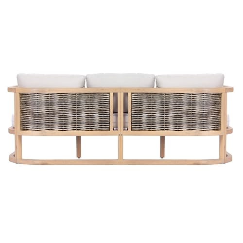 Christopher Knight Home Fido 5-Seater Patio Furniture Set with Cushion, 4 Piece Outdoor Acacia Wood Conversation Set, Solid Wood Outdoor Sectional Sofa Set with Coffee Table, Light Teak+Beige