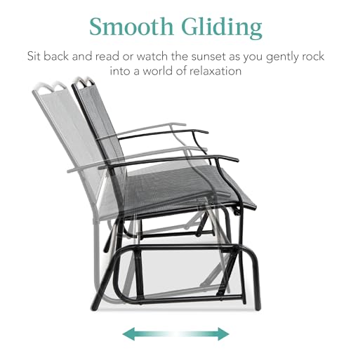 Best Choice Products 2-Person Outdoor Patio Swing Glider Steel Bench Loveseat Rocker for Deck, Porch w/Textilene Fabric, Steel Frame - Gray