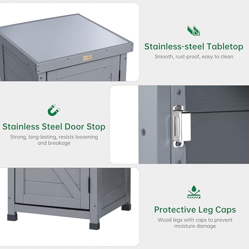 HABAU Outdoor Storage Cabinet, Potting Bench Table with Metal Tabletop & Shelves, Wooden Planting Workstation for Patio Garden, Weatherproof