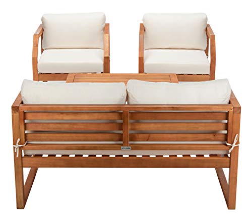 SAFAVIEH Outdoor DREN Natural Brown 4-piece Set - Beige Seat Cushions Included