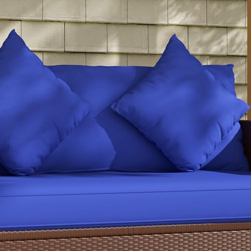 Outsunny Patio Wicker Loveseat with Cushions, 2-Seat Outdoor PE Rattan Couch Sofa with Throw Pillows, for Porch, Backyard, Garden, Poolside, Blue