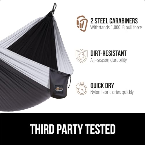 GORILLA GRIP Durable Camping Hammock with Heavy Duty Tree Straps, Portable Hammocks for Outside, Easy to Use Travel Swing Chair, Outdoor Camper Hiker Essentials, Backpacking Gear Gifts, Double, Blue