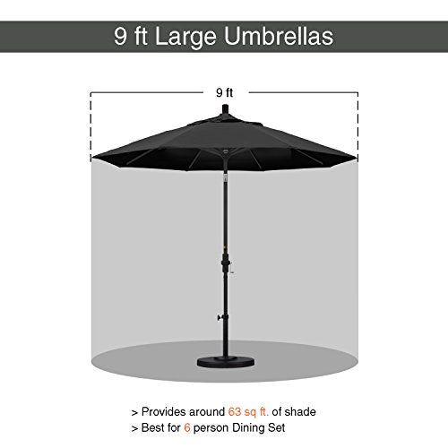 California Umbrella 9' Round Aluminum Outdoor Deck, Pool or Patio Umbrella, Crank Lift, Auto Tilt, Bronze Pole, Black Olefin
