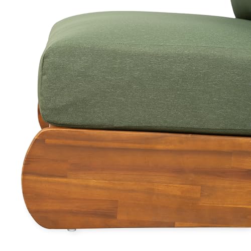 Christopher Knight Home Poppy Outdoor Club Chair with Water Resistant, Acacia Wood Lounge Chair Outdoor, Patio Low Profile Accent Chair, Comfy Reading Chair for Garden Backyard, Teak + Green