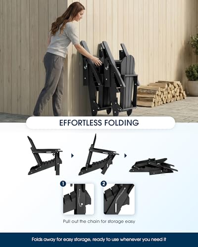 MUCHENGHY Folding Adirondack Chairs Patio Chairs Outdoor Adirondack Chair Weather Resistant Chair for Patio, Outside, Deck, Backyard, Fire Pit Chair, Campfire Chairs (Black)