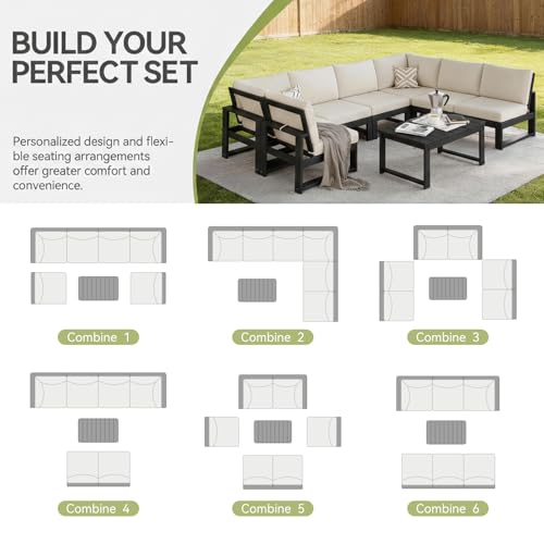 Polyhouz Patio Furniture Set, 7-Piece Outdoor Furniture with Cushions, L Shaped Outdoor Couch Sets 6 Seats, HDPE Patio Sectional Sofas for Porch, Backyard, Deck, Black