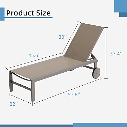 Shintenchi 2 PCS Outdoor Chaise Lounges Chair with Wheels Aluminum Reclining Patio Lounge Chairs with 5 Adjustable Position Recliner for Patio, Beach, Yard, Pool Patio Furniture Set,Khaki