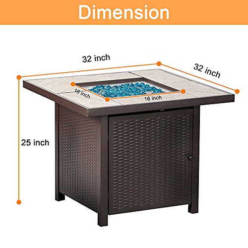 BALI OUTDOORS Propane Gas Fire Pit Table 32 inch 50,000 BTU Square Gas Firepits for Outside, Brown