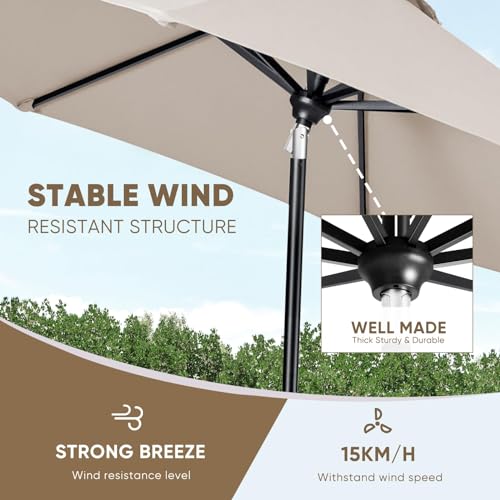 Tempera 10ft Patio Market Outdoor Table Umbrella with Auto Tilt and Crank, Large Sun Umbrella with Sturdy Pole & Fade Resistant Canopy, Easy to Set, Oatmeal
