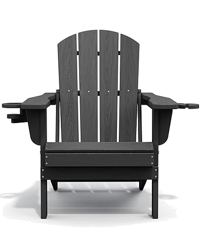 SERWALL Foldable Adirondack Chair Set of 2, HDPE Adirondack Chair with Wood-Texture-Gray