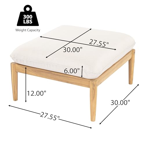 Christopher Knight Home Terassi Indoor/Outdoor Ottoman with Cushion, Acacia Wood Patio Ottoman, Outdoor Foot Stool for Patio Furniture Set, Versatile Stools for Balcony/Garden/Porch, Beige+Light Teak