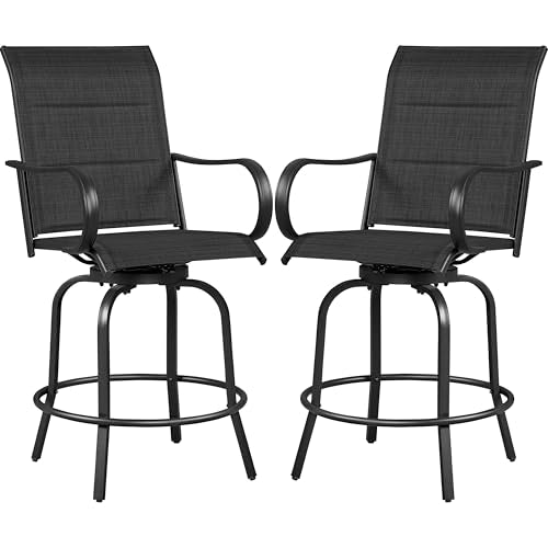 Yaheetech 2 Piece Patio Swivel Bar Stools Texteline Bistro Chairs with High Back/Armrest/Footrest, All Weather Padded Seating Outdoor Furniture Height Outdoor Chairs for Outside, Lawn & Garden