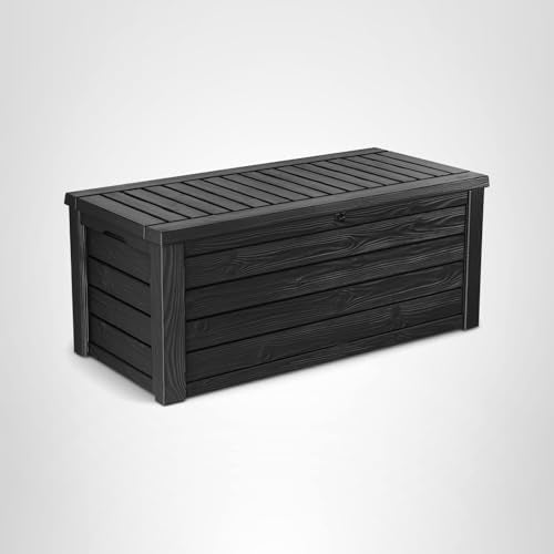 Keter Westwood 150 Gallon Resin Large Outdoor Storage Box for Patio Furniture, Outdoor Cushions, Garden Tools and Pool Floats, Dark Grey